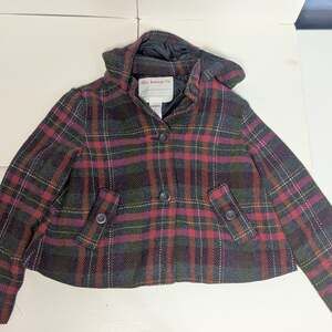 Gymboree Fall Forest 2008 Plaid Wool Coat with Hood green pink boho